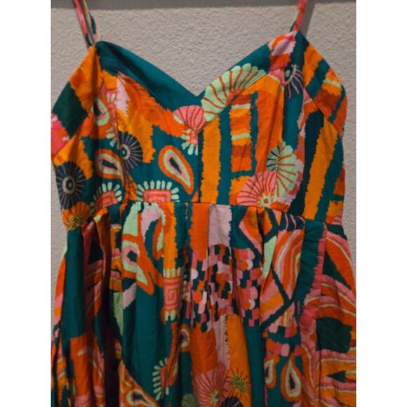 Farm Rio x Anthropologie Women's Pleated Palm Midi Dress Multicolor M - Picture 2 of 13